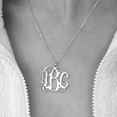 On Sale 40% Silver Monogram Necklace: 1.25 inch Silver, personalized necklace, Monogrammed Necklace, 3 initials, perfect for wedding gift