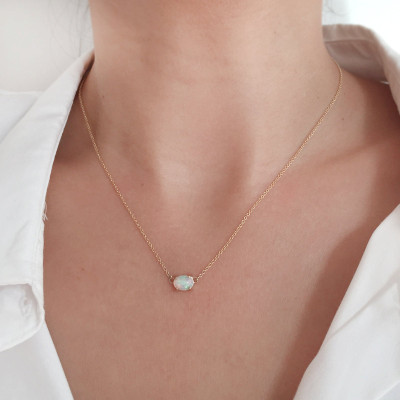 Opal Necklace, Solid Gold Necklace, Opal 18k Necklace, Opal Jewelry, October Birthstone Necklace, 18k necklace