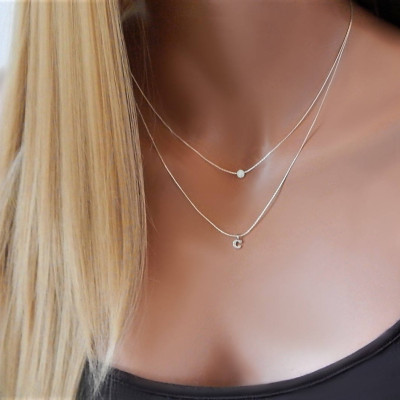 Opal and Initial Necklace • Personalized Layered Gift for Girlfriend Sister Her Women • White Opal Initial Necklace [104 L]