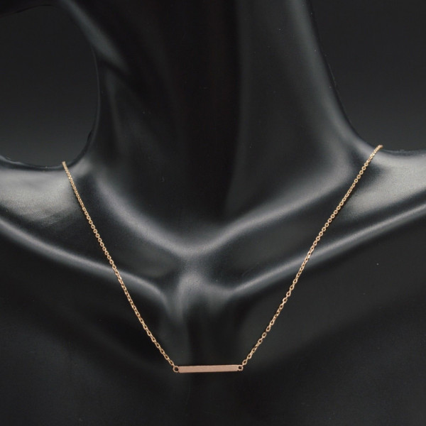 PM172 18k Solid Rose Gold Bar Necklace chain, Stick Bar Necklace
