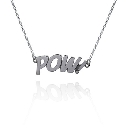 POW! Letters Necklace Large in solid sterling silver. The Pop Art Collection. Designer comic jewelry hallmarked in Dublin Castle, Ireland.