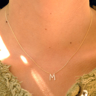 Pave diamond initial necklace