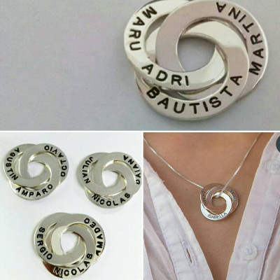 Pendant 2 and 3 rings with names and chain in 925 Silver