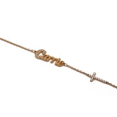 Personalize Bracelet, Gold Name Bracelet, Custom Name Bracelet, Cross Bracelet, Pave cz First Letter, Intial Name Bracelet