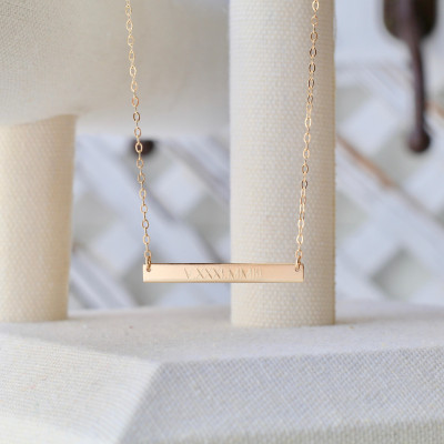 Personalized 18k Solid Gold Bar Necklace - Horizontal Bar Necklace, Date Necklace, Custom Engraved Necklace- HN3542c