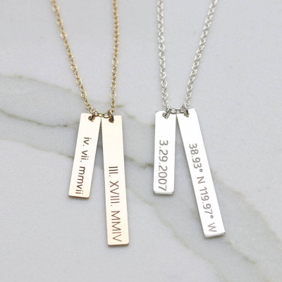 Personalized 2 pcs Bar Necklace, Coordinates Necklace, Gold Bar Necklace, Anniversary Gift, Bridesmaid Gift (OL 38.6-25.6 )