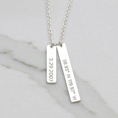 Personalized 2 pcs Bar Necklace, Coordinates Necklace, Gold Bar Necklace, Anniversary Gift, Bridesmaid Gift (OL 38.6-25.6 )