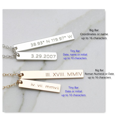 Personalized 2 pcs Bar Necklace, Coordinates Necklace, Gold Bar Necklace, Anniversary Gift, Bridesmaid Gift (OL 38.6-25.6 )