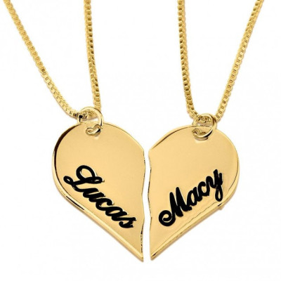 Personalized 18k Gold Plated Sterling Silver Breakable Heart Name Necklace, with chain