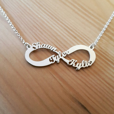 Personalized 3 name infinity necklace, eternity necklace, personalized jewelry, childrens names, infinity pendant, family necklace