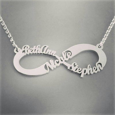 Personalized 3 name infinity necklace, eternity necklace, personalized jewelry, childrens names, infinity pendant, family necklace