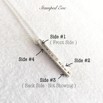 Personalized 3D Sterling Silver Bar Necklace, Four Sided Bar Necklace, Solid Sterling Silver, Mother's Necklace, Brides Necklace, Customized