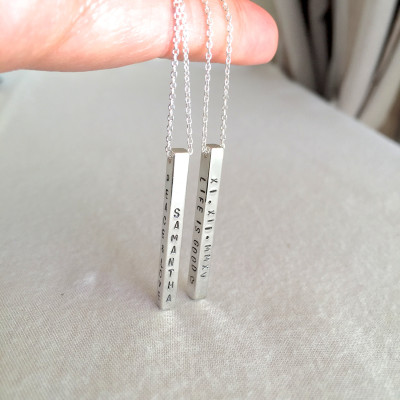 Personalized 3D Sterling Silver Bar Necklace, Four Sided Bar Necklace, Solid Sterling Silver, Mother's Necklace, Brides Necklace, Customized
