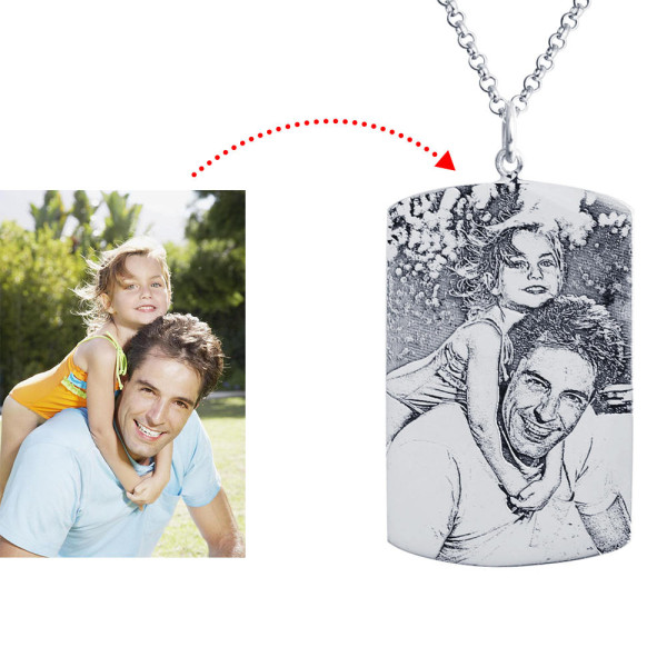 Personalized 925 Sterling Silver Photo Dog Tag Necklace,Silver Engraved Necklace,Disc Necklace,Heart Photo Necklace,Custom photo necklace