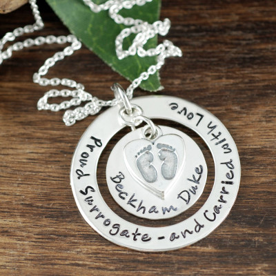 Personalized Adoption Necklace, Surrogate Necklace, Hand Stamped Jewelry, Family Necklace, Name Necklace, New Mommy Jewelry, Baby Feet Gift