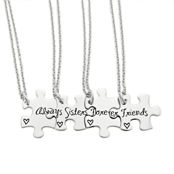 Personalized Always Sisters Forever Friends Puzzle Piece Necklace Set - Engraved Sterling Silver - Sister Jewelry - Sister Necklaces - 1179