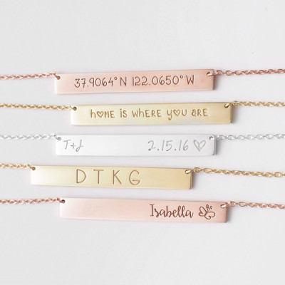 Personalized Bar Necklace - Custom Name Plate Necklace - Engraved Bar Necklace - Silver Gold Rose Gold Bar - PN10.40A