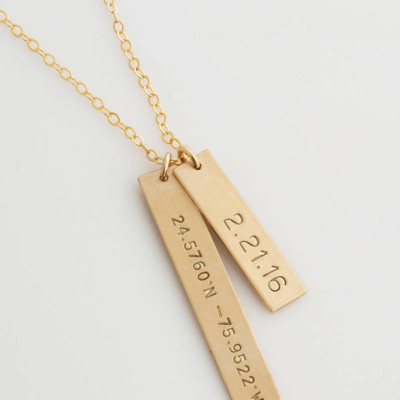 Personalized Bar Necklace /Coordinates Necklace/Gold Bar Necklace/ Latitude and Longitude/Personalized Wedding Jewelry/Anniversary Gift/N229