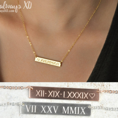 Personalized Bar Necklace, Gold Bar Necklace, Wedding date, Anniversary date, bridesmaid gift, anniversary gift, custom necklace LA104