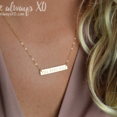 Personalized Bar Necklace, Gold Bar Necklace, Wedding date, Anniversary date, bridesmaid gift, anniversary gift, custom necklace LA104