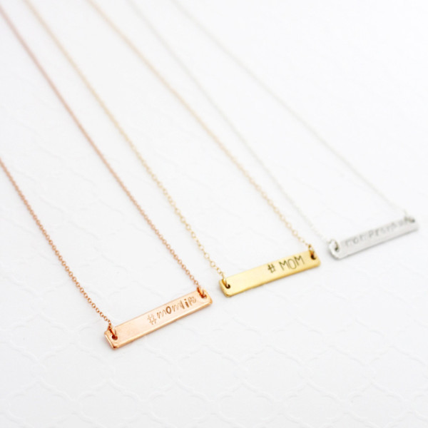 Personalized Bar Necklace Mom, Gift For Mom To Be Jewelry, Birthday Gift For Mom From Son and Daughter, Hashtag Mom Necklace From Daughter