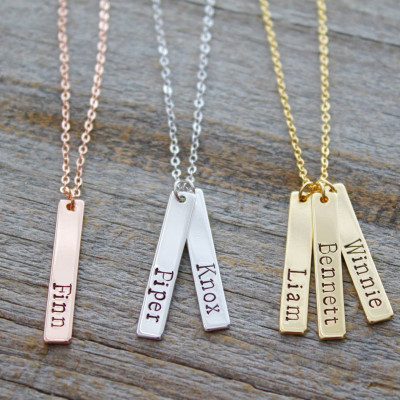 Personalized Bar Necklace, Mommy Necklace, Grandma Necklace, Vertical Rose Gold Bar Necklace, Name Plate Necklace, Custom Bridesmaid Gifts