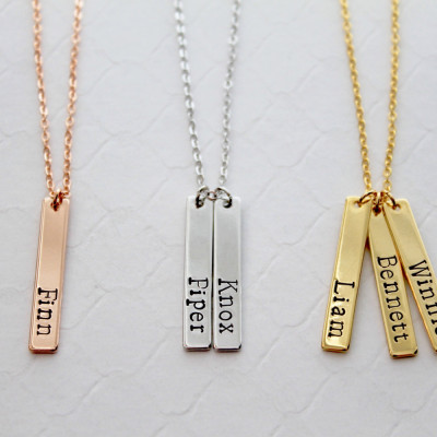 Personalized Bar Necklace, Mommy Necklace, Grandma Necklace, Vertical Rose Gold Bar Necklace, Name Plate Necklace, Custom Bridesmaid Gifts