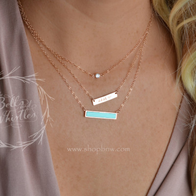 Personalized Bar Necklace, Turquoise bar, Turquoise necklace, tiny diamond, diamond necklace, custom necklace, layering necklace