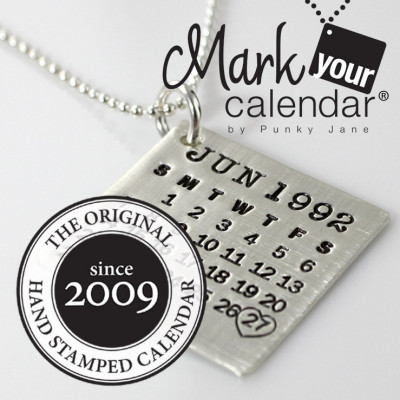 Personalized Calendar Necklace - hand stamped Mark Your Calendar Gold Plated necklace with 'You & Me' charm and