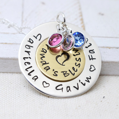 Personalized Christmas Gift, Grandmother Nana Necklace, Grandma's Blessings, Mom Silver Necklace, Birthstone Necklace, Grandma Jewelry,