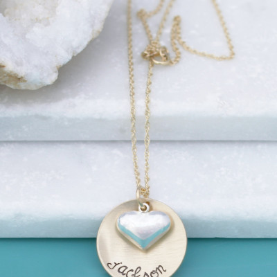 Personalized Custom Name Necklace - Hand Stamped Gold Plated Necklace - Personalized Handstamped Jewelry - Sterling Heart Charm Name Necklace