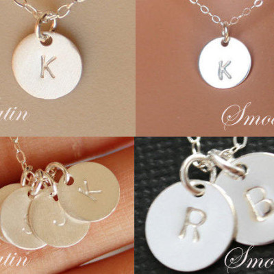Personalized Double Layer Disk Necklaces, Customized Initial Disk- All Sterling Silver, engraved disk, Valentine, birthday, mothers day gift