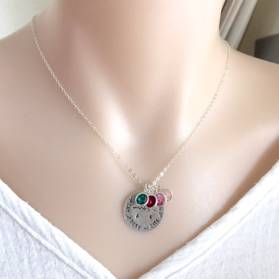 Personalized Family Bird Necklace, Mother's Day, Family Tree, Children Name, Sterling Silver Disc, Customized Mother Neclace