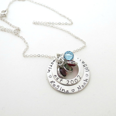 Personalized Family Necklace - Kids Birthstones - Mothers Necklace - Personalized Jewelry - Necklace for Grandma - Grandkids Names - Engrave