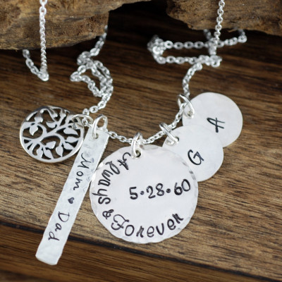 Personalized Family Necklace, Always and Forever, Family Tree Necklace, Memorial Necklace, Name Tag Jewelry, Tree of Life Necklace