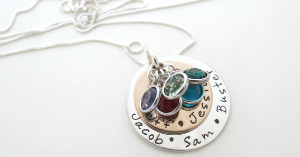 mothers necklace with kids birthstones