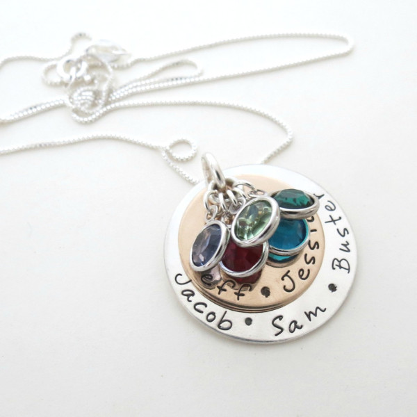 Personalized Family Necklace with Birthstones - Personalized Jewelry - Kids Names - Mothers Necklace - Grandma - Grandkids Names - Engraved