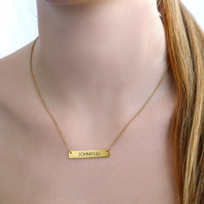 Personalized GOLD BAR Necklace / His and Her Initial or name Necklace / Heart Stamp Necklace