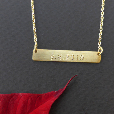 Personalized GOLD BAR Necklace / His and Her Initial or name Necklace / Heart Stamp Necklace