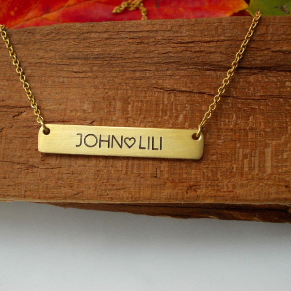 Personalized GOLD BAR Necklace / His and Her Initial or name Necklace / Heart Stamp Necklace