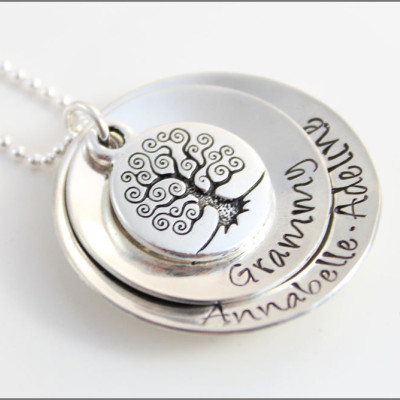 Personalized Gifts for Grandma | Custom Grandma Necklace, Personalized Silver Necklace, Antique Tree of Life, Stacked Necklace with Names
