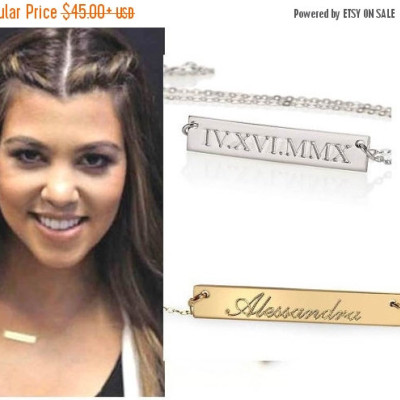 Personalized Gold Bar Necklace, Engraved Bar Necklace, Name Necklace, Nameplate, Mothers Children's Name Monogram, Silver Celebrity Style