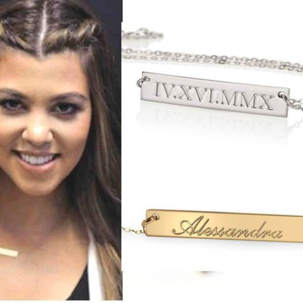 Personalized Gold Bar Necklace, Engraved Bar Necklace, Name Necklace, Nameplate, Mothers Children's Name Monogram, Silver Celebrity Style