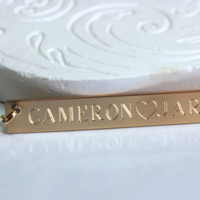 Personalized Gold Bar Necklace Nameplate - Engraved Custom Necklace Horizontal Bar necklace - Monogram name sterling Silver Celebrity Style