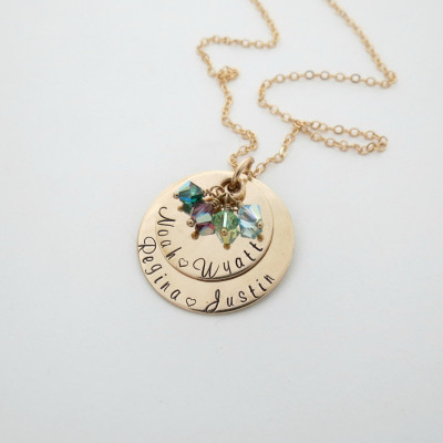 Personalized Gold Necklace - Custom Family Necklace - Birthstone Jewelry - Mother - Kids Names - Grandma - Engrave - Layer