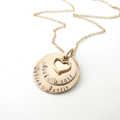 Personalized Gold Necklace with Heart - Kids Name - Grandkids - Personalized Jewelry - Necklace for Mothers - Grandma - Family Necklace
