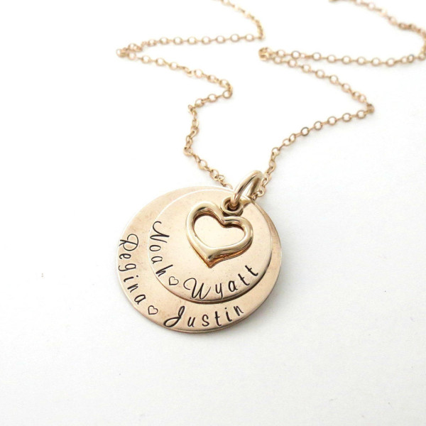 Personalized Gold Necklace with Heart - Kids Name - Grandkids - Personalized Jewelry - Necklace for Mothers - Grandma - Family Necklace