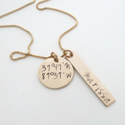Personalized Gold Necklace with Longitude and Latitude - Gold Bar Fashion - Coordinates Jewelry - GPS - Location - Personalized Jewelry