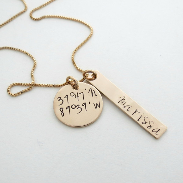 Personalized Gold Necklace with Longitude and Latitude - Gold Bar Fashion - Coordinates Jewelry - GPS - Location - Personalized Jewelry