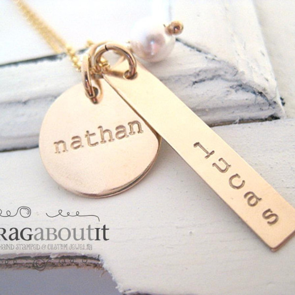 Personalized Hand Stamped Jewelry - Personalized Necklace - Brag About It - Mixed Brags With Pearl